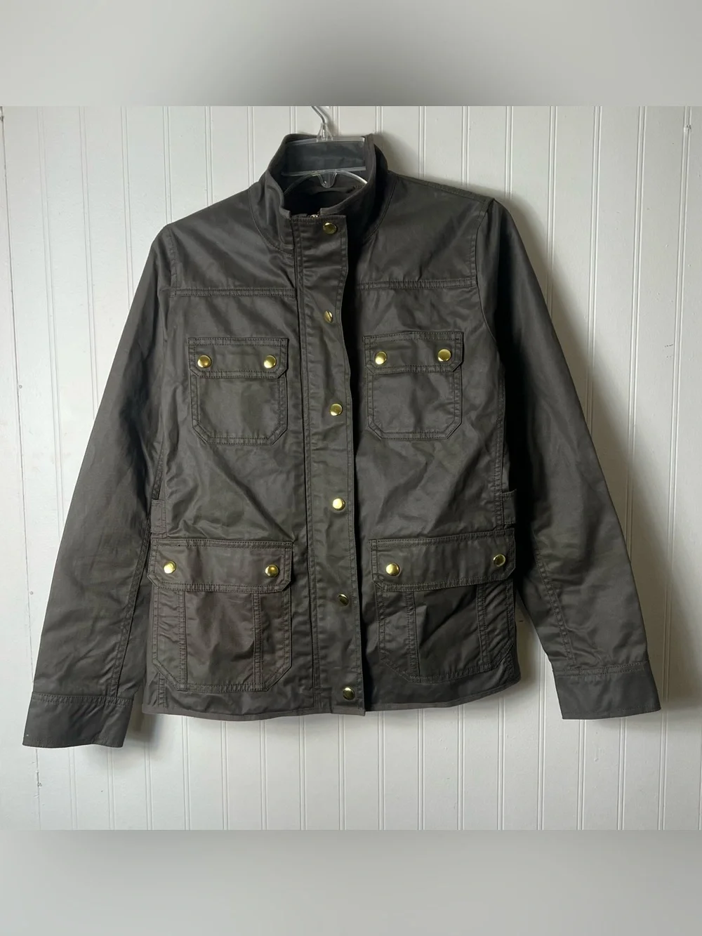 J Crew Jacket Womens Small Brown Utility‎ Coat Gold Button Military Coated